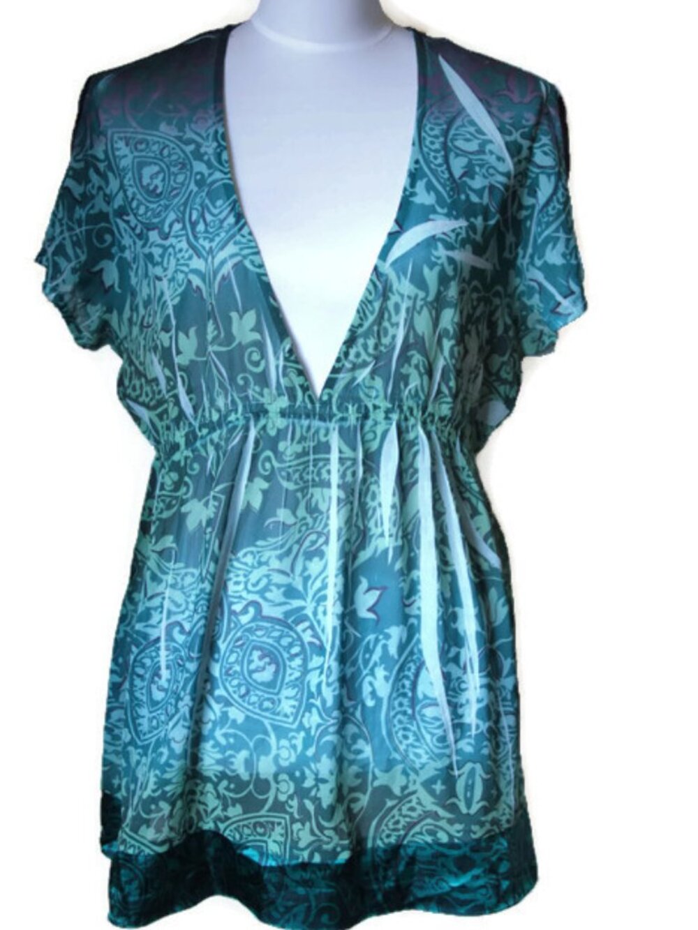 Motherhood Maternity Green Chiffon Semi Sheer Ombre Blouse Tunic Top - Sz Large